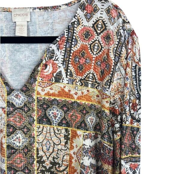 Chicos Patchwork Printed V Neck Size 3 - Picture 5 of 6